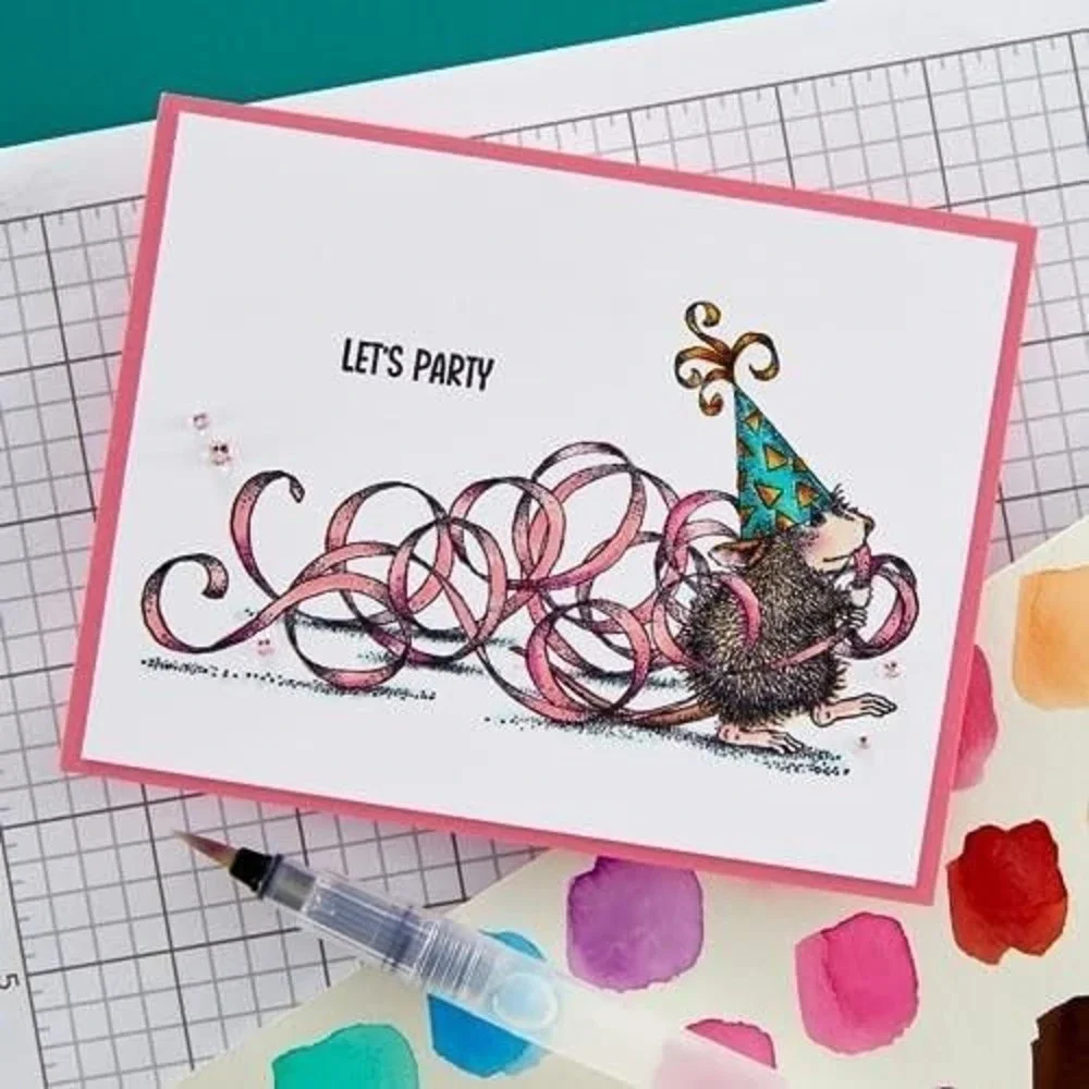 Spellbinders House-Mouse Designs Party Streamers Cling Rubber Stamps RSC-010 New